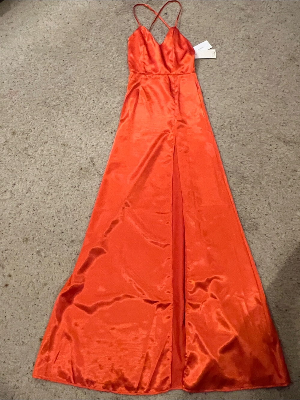 Club L London Orange Satin Evening Gown with Spaghetti Straps